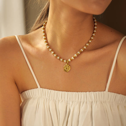 Stainless steel 18k gold-plated pearl necklace