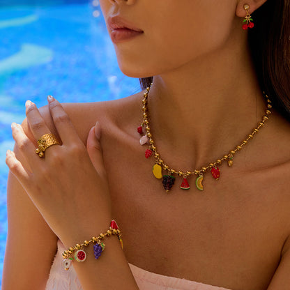 Stainless steel 18k gold-plated fruit style jewelry set