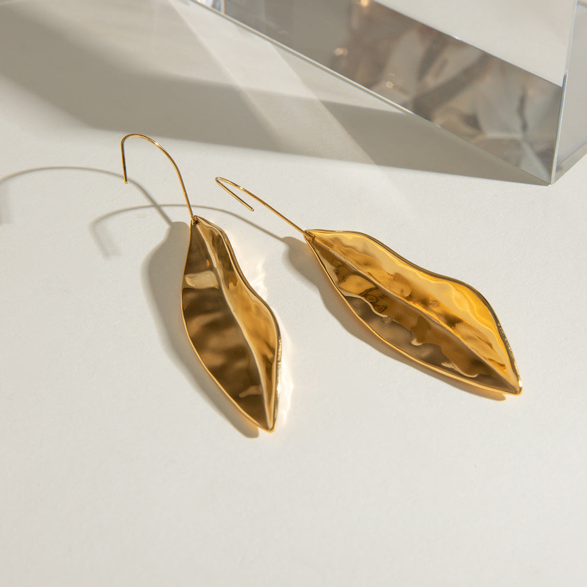 Stainless steel 18k gold-plated leaf earrings