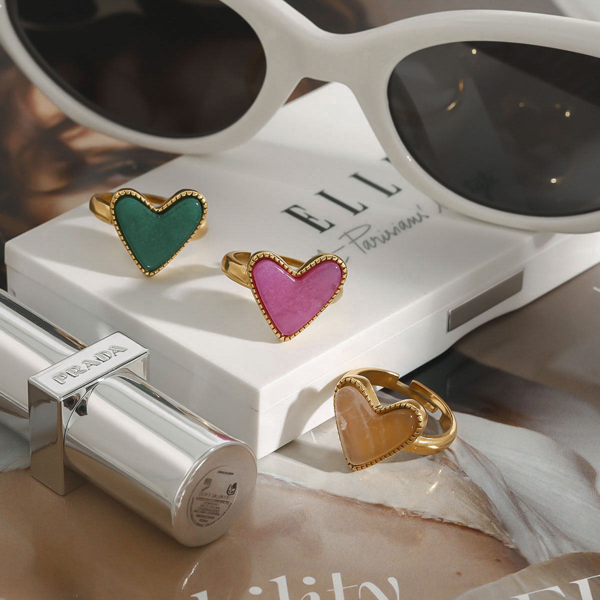 Stainless steel 18k gold-plated heart ring