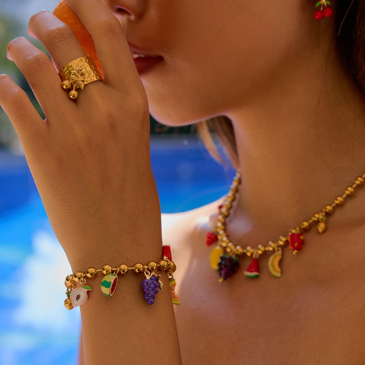 Stainless steel 18k gold-plated fruit style jewelry set