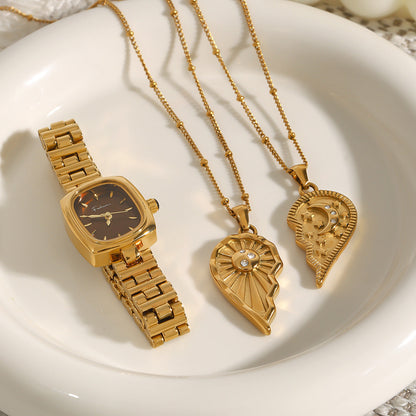 Stainless steel 18k gold-plated half heart necklace