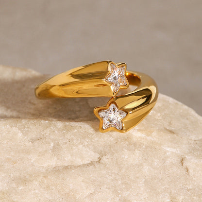 Stainless steel 18k gold-plated star ring