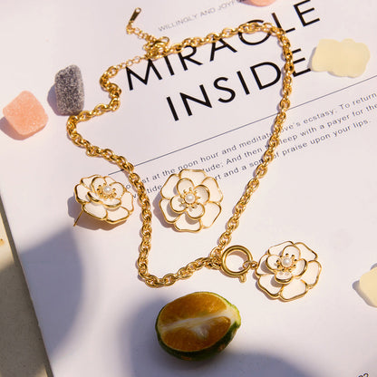 Stainless steel 18k gold-plated flower jewelry set