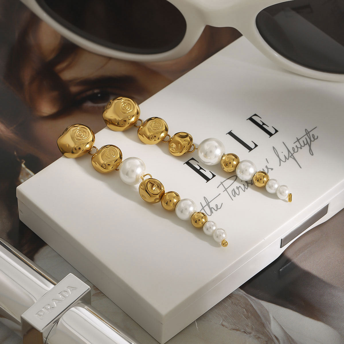 Stainless steel 18k gold-plated pearl earrings