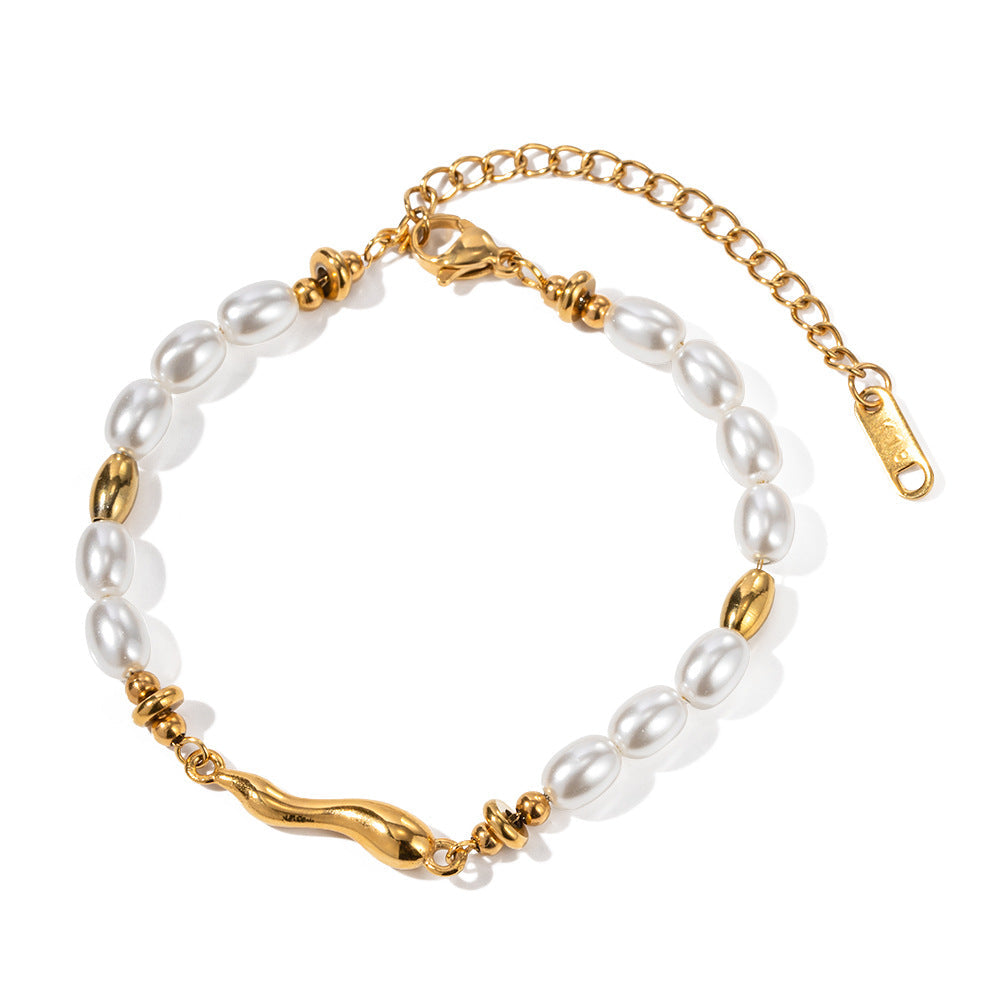 Stainless steel 18k gold-plated pearl bracelet