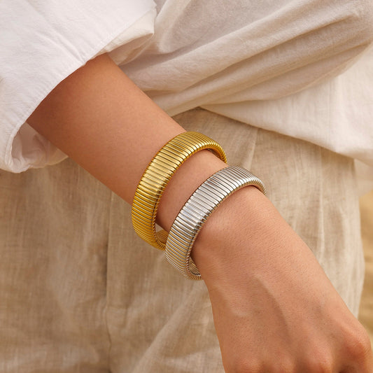 Stainless steel 18k gold-plated elastic wide bracelet