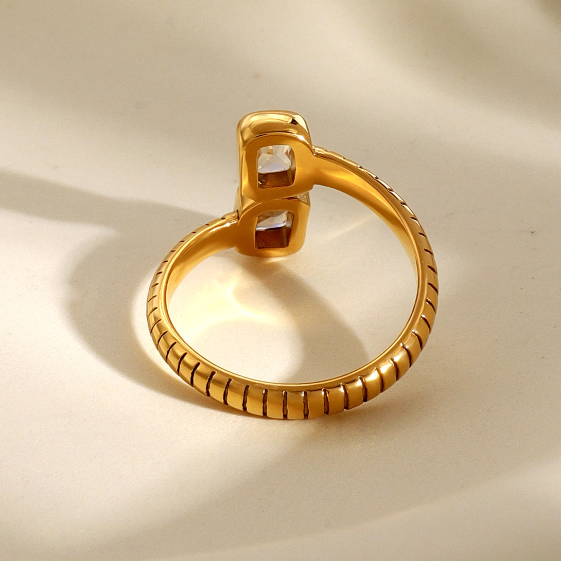 Stainless steel 18k gold-plated zircon ring