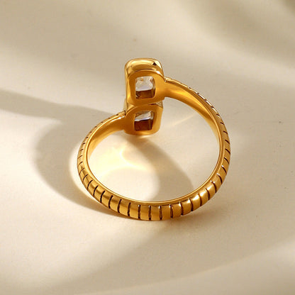 Stainless steel 18k gold-plated zircon ring