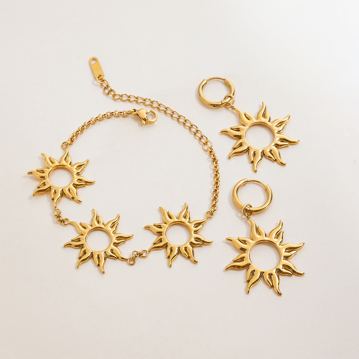 Stainless steel 18k gold-plated sun jewelry set