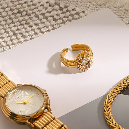 Stainless steel 18k gold-plated sun and moon rings