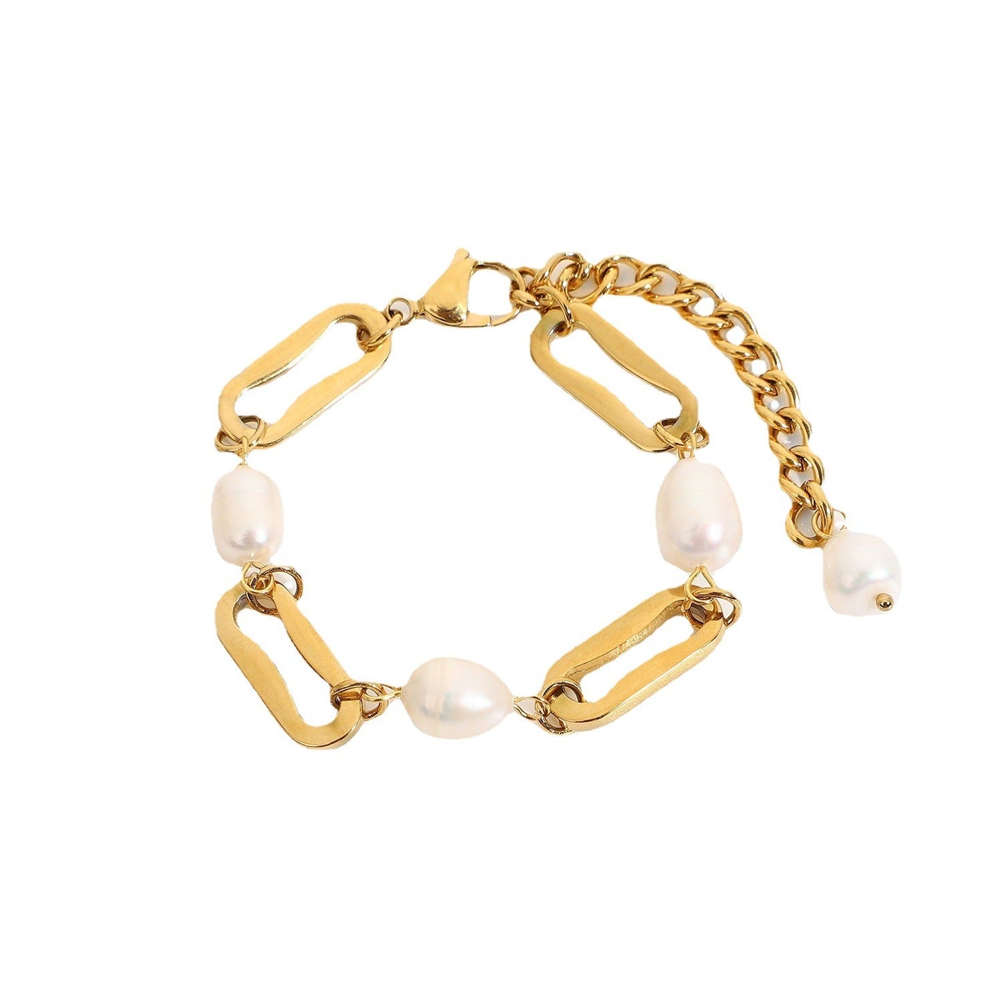 Stainless steel 18k gold-plated pearl bracelet