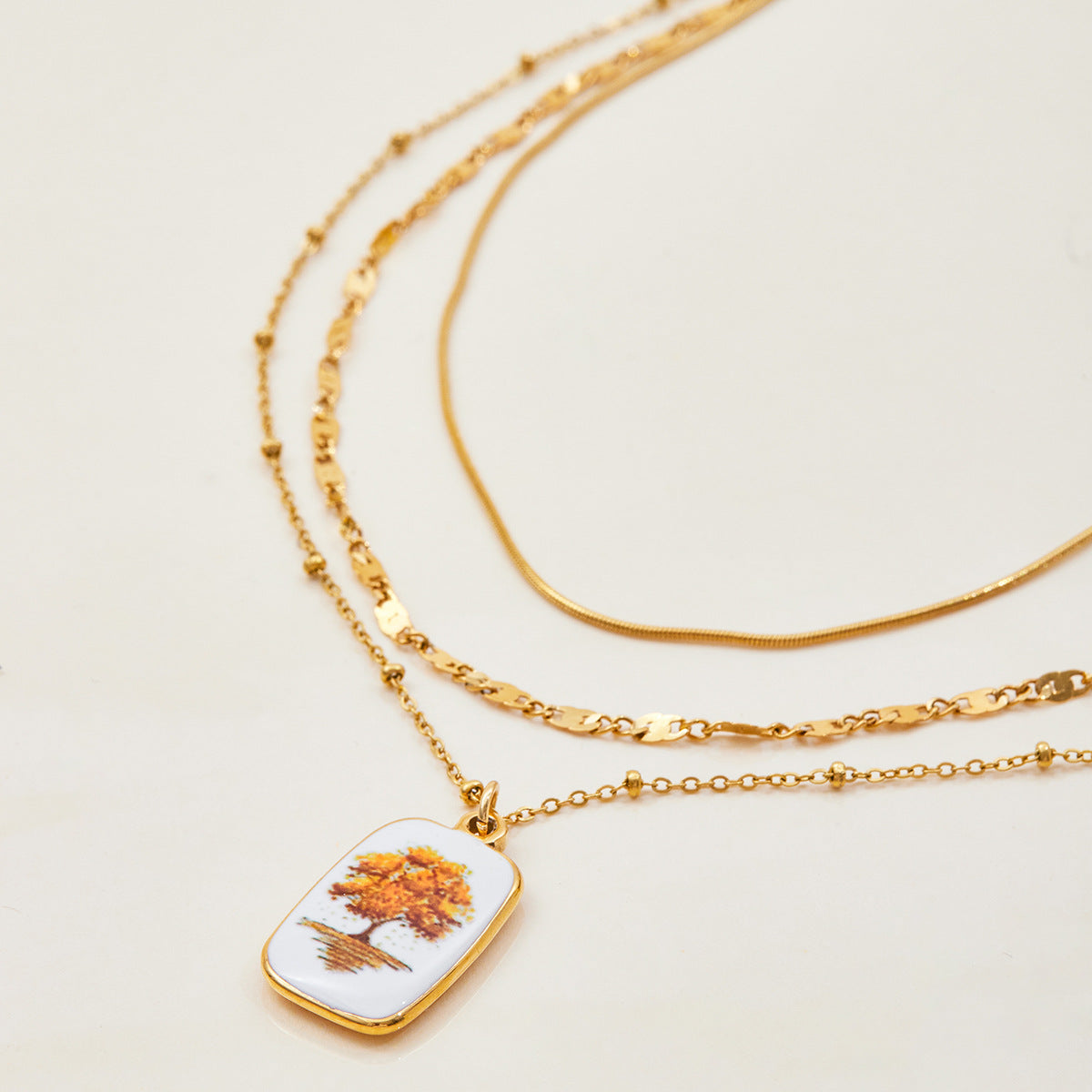 Stainless steel 18k gold-plated oil-dripping pendant necklace