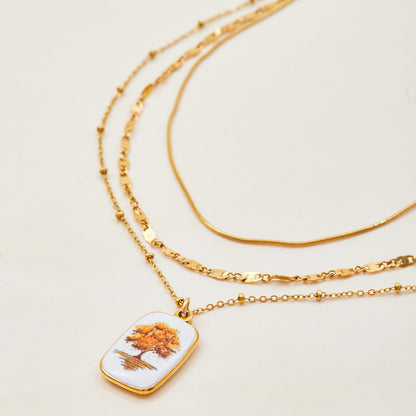 Stainless steel 18k gold-plated oil-dripping pendant necklace