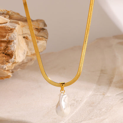 Stainless steel 18k gold-plated irregular pearl pendant neclace