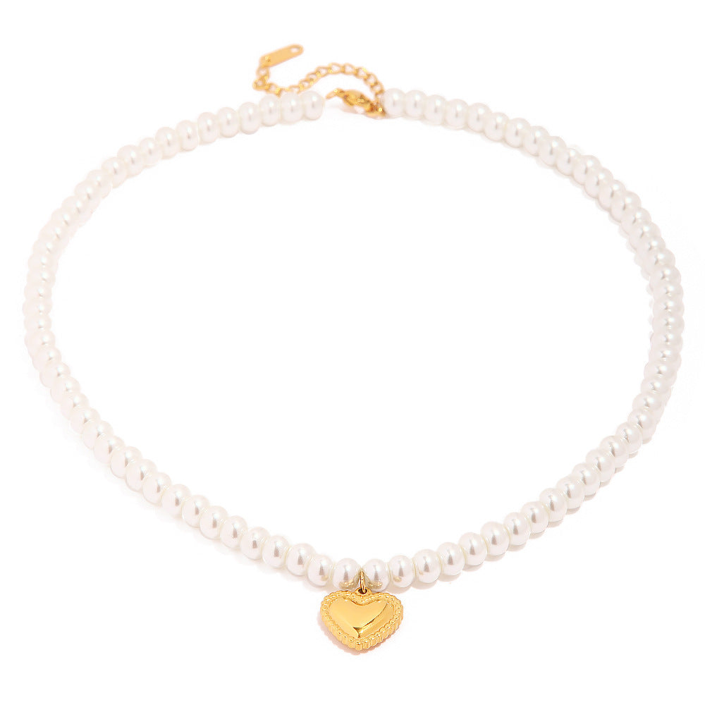 Stainless steel 18k gold-plated pearl heart pendant necklace