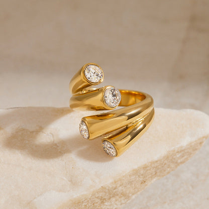 Stainless steel 18k gold-plated zircon ring