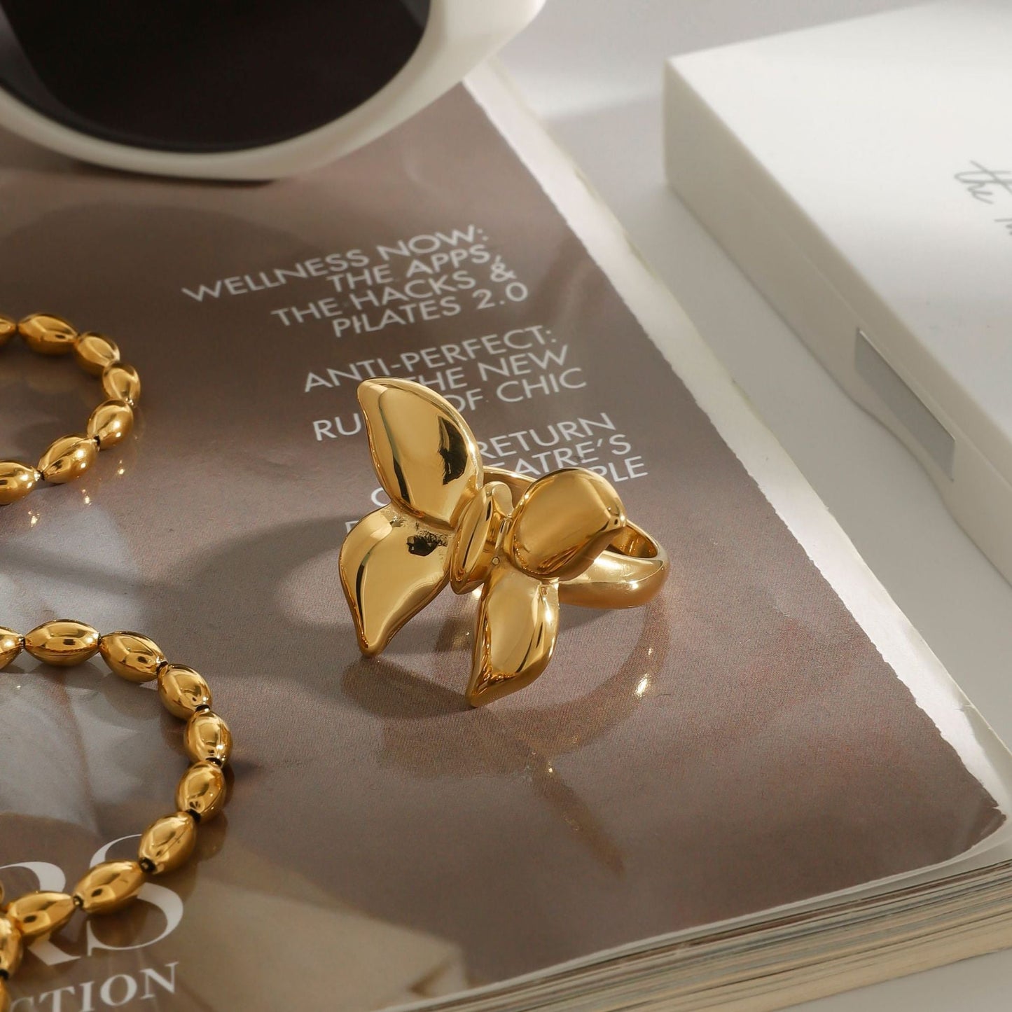 Stainless steel 18k gold-plated bow tie ring