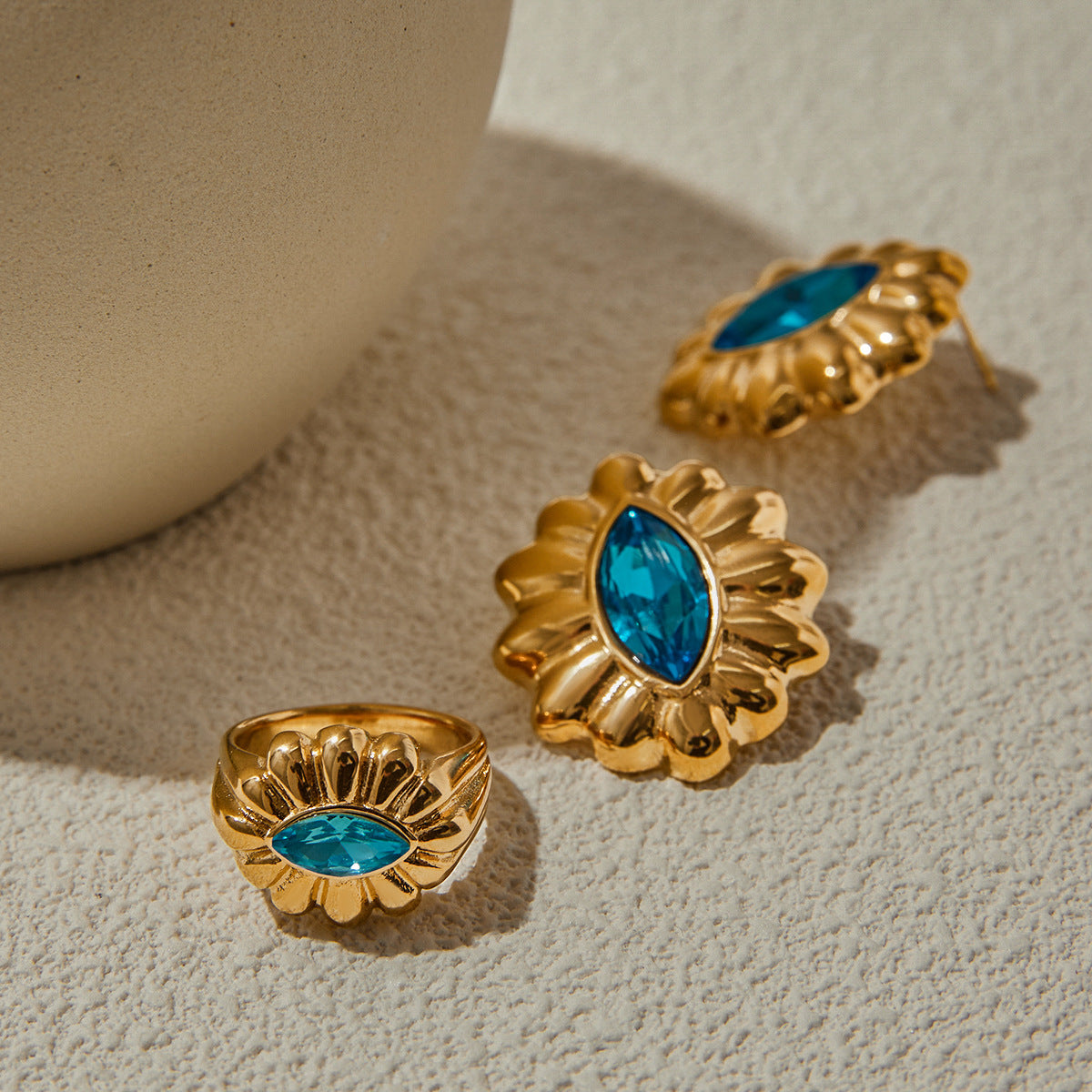 Stainless steel 18k gold-plated blue zircon jewelry