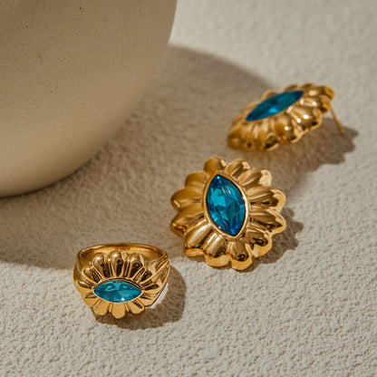 Stainless steel 18k gold-plated blue zircon jewelry