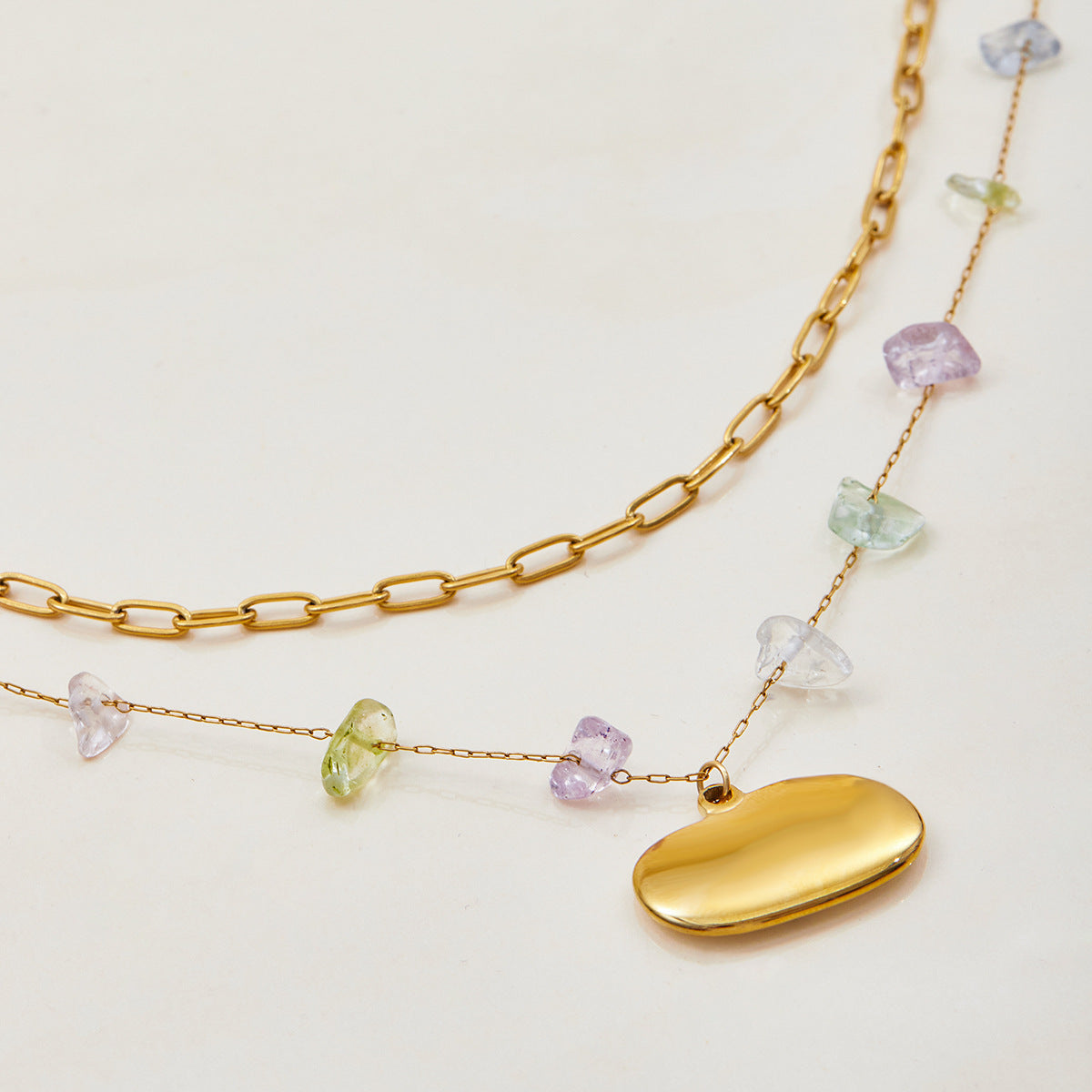 Stainless steel 18k gold-plated double-layer necklace