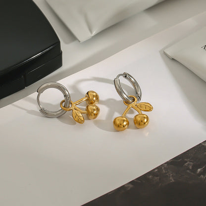 Stainless steel 18k gold-plated cherry earrings