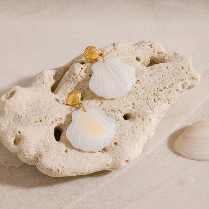 Stainless steel 18k gold-plated shell earrings