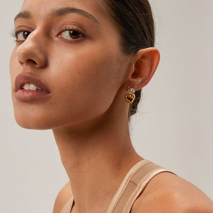 Stainless steel 18k gold-plated heart earrings