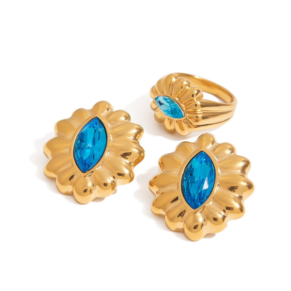 Stainless steel 18k gold-plated blue zircon jewelry