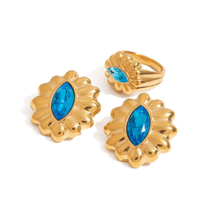 Stainless steel 18k gold-plated blue zircon jewelry