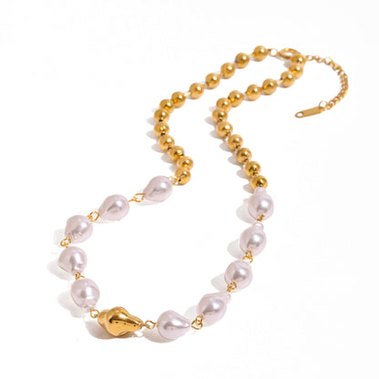 Stainless steel 18k gold-plated pearl necklace