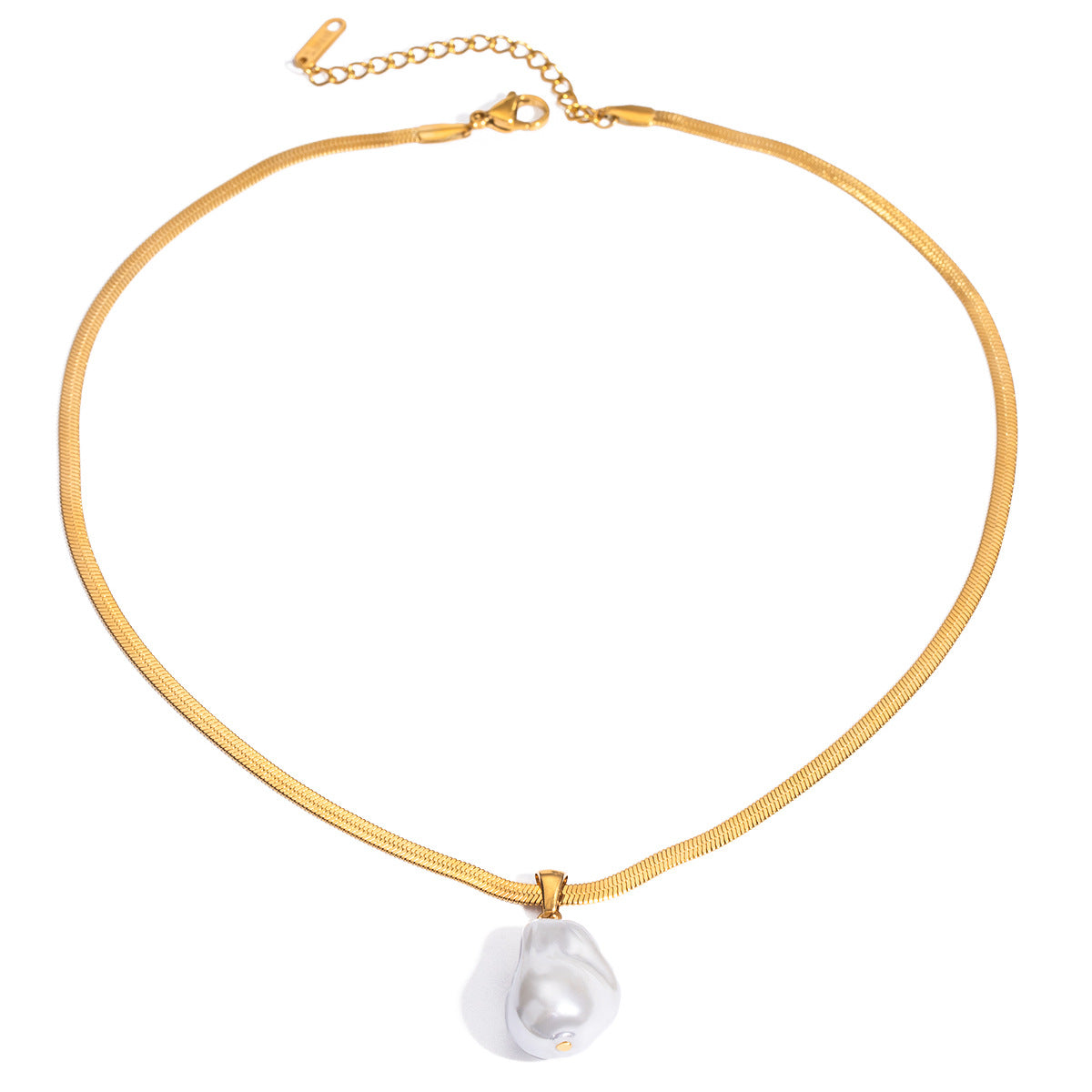 Stainless steel 18k gold-plated irregular pearl pendant neclace