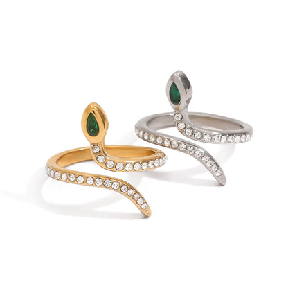 Stainless steel 18k gold-plated zircon snake ring