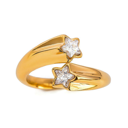 Stainless steel 18k gold-plated star ring