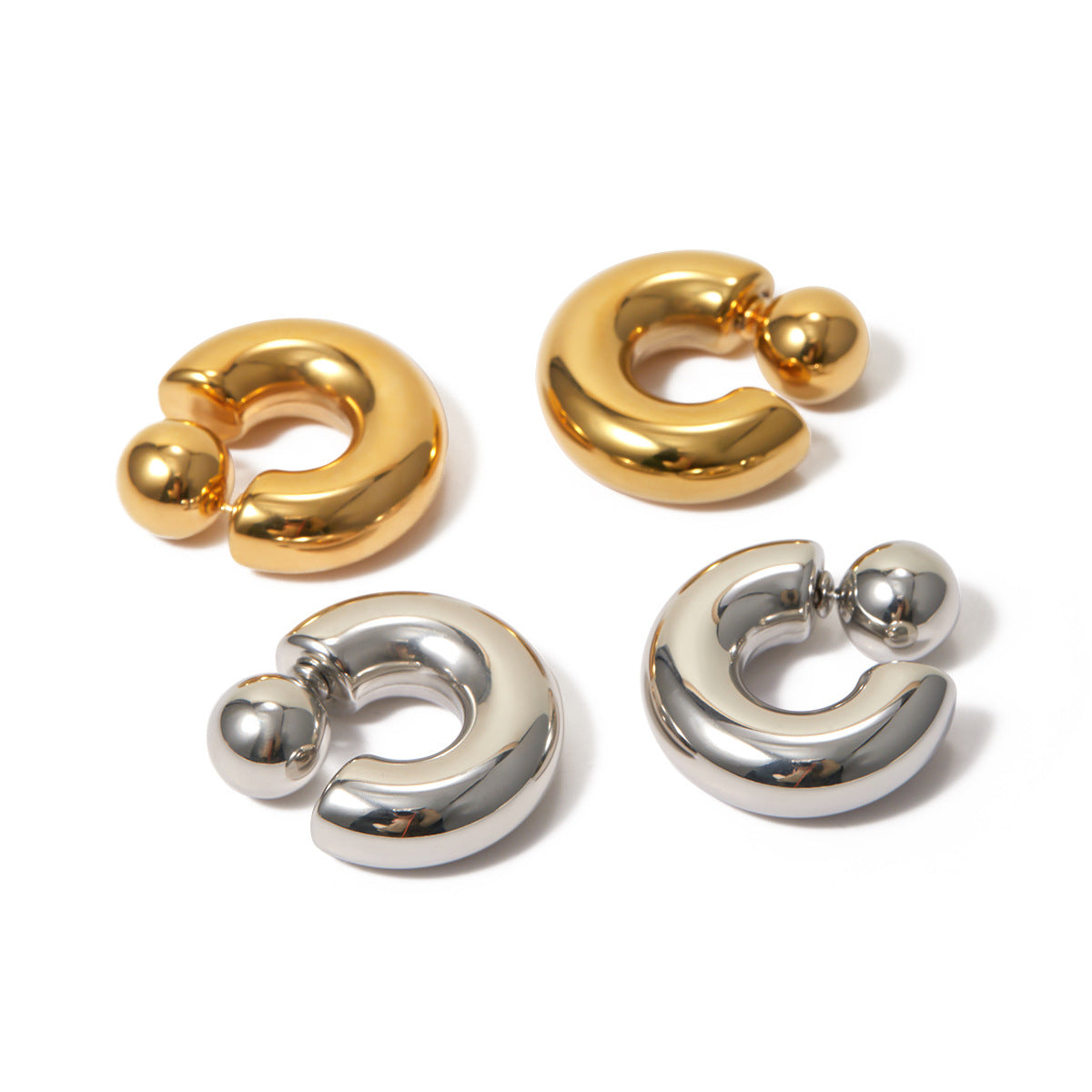 Stainless steel 18k gold-plated front and back C-shaped earrings