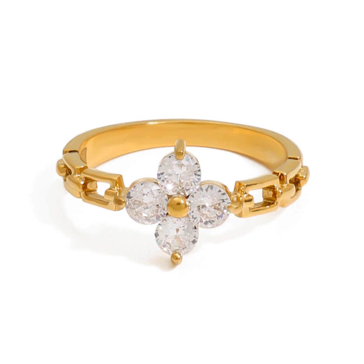 Stainless steel 18k gold-plated zircon ring