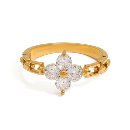 Stainless steel 18k gold-plated zircon ring