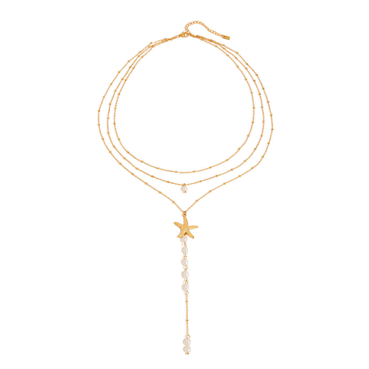 Stainless steel 18k gold-plated pearl starfish necklace