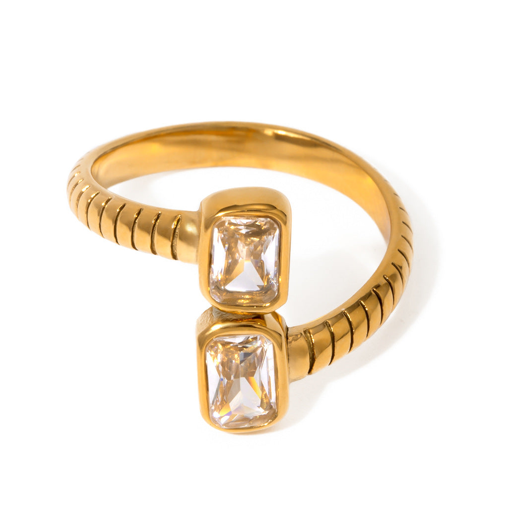 Stainless steel 18k gold-plated zircon ring