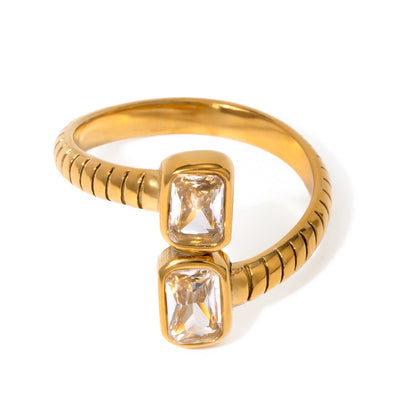 Stainless steel 18k gold-plated zircon ring