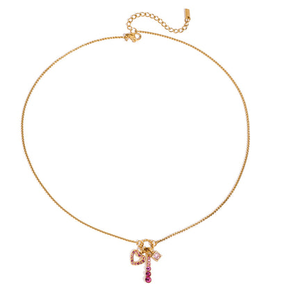 Stainless steel 18k gold-plated pink necklace