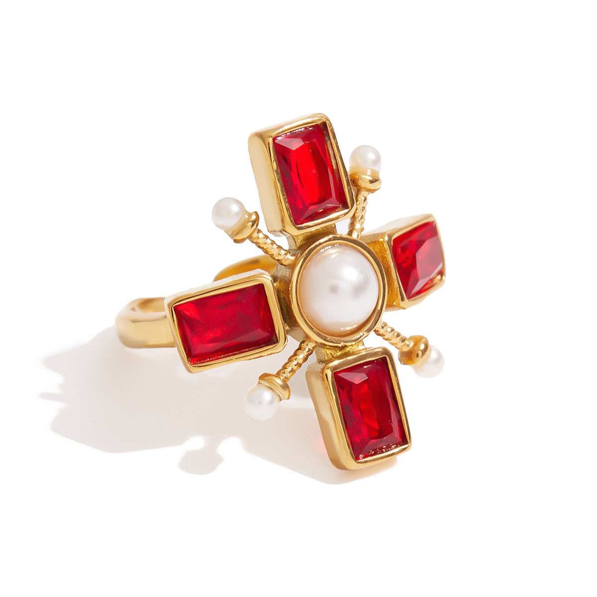 Stainless steel 18k gold-plated crossing ring