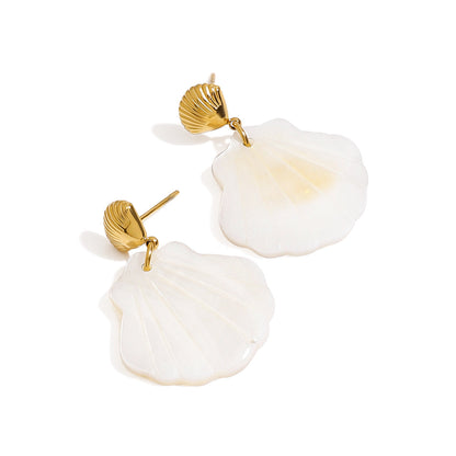 Stainless steel 18k gold-plated shell earrings