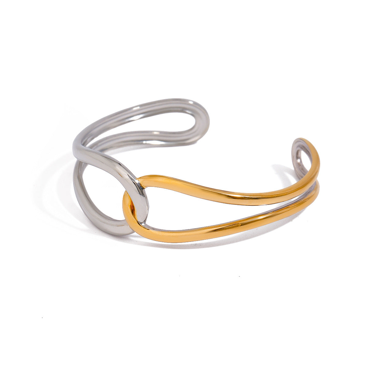 Stainless steel 18k gold-plated open-ended bracelet