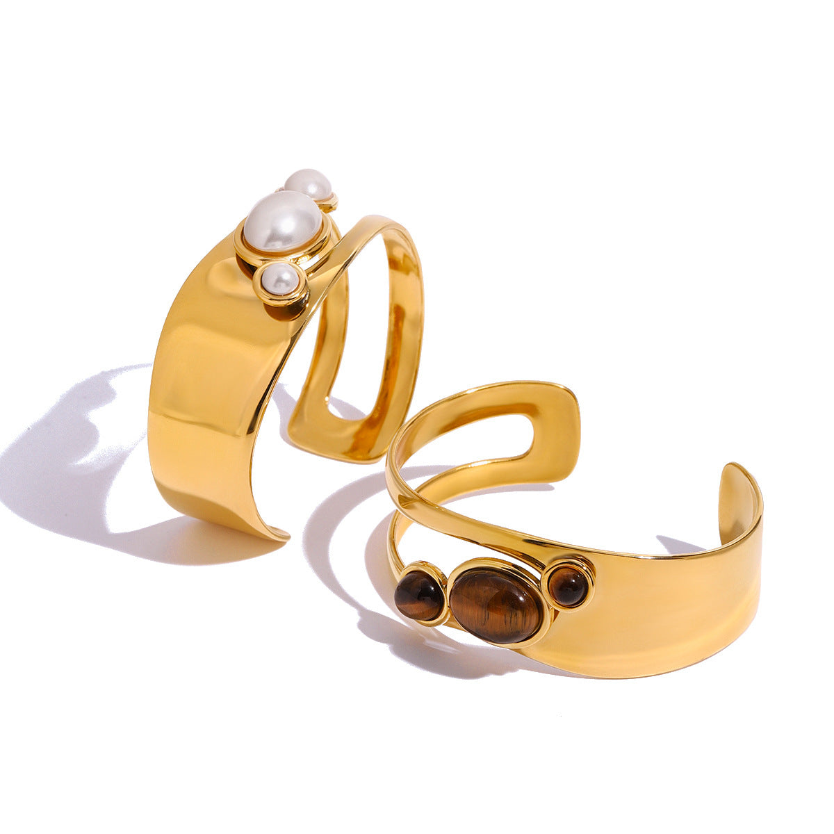 Stainless steel 18k gold-plated open-work pearl bracelet