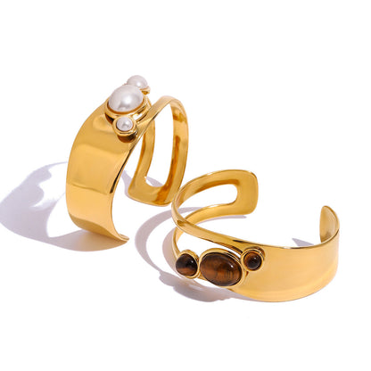 Stainless steel 18k gold-plated open-work pearl bracelet