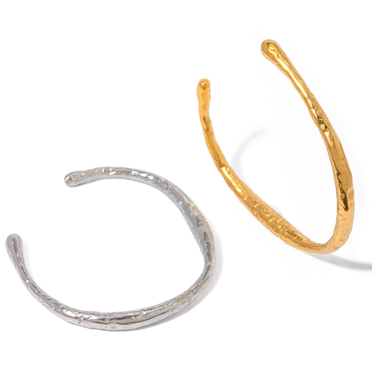 Stainless steel 18k gold-plated irregular-texture open-ended bracelet