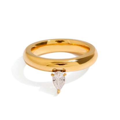 Stainless steel 18k gold-plated zircon ring