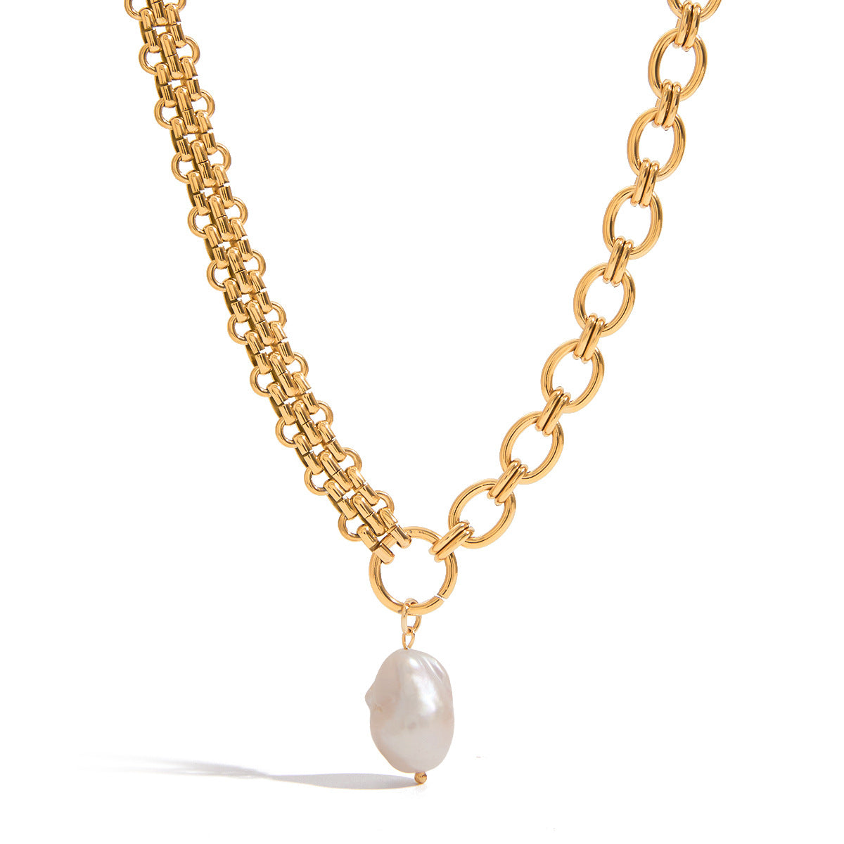 Stainless steel 18k gold-plated pearl necklace