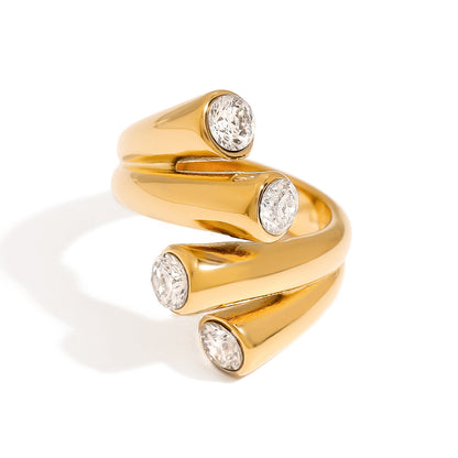 Stainless steel 18k gold-plated zircon ring